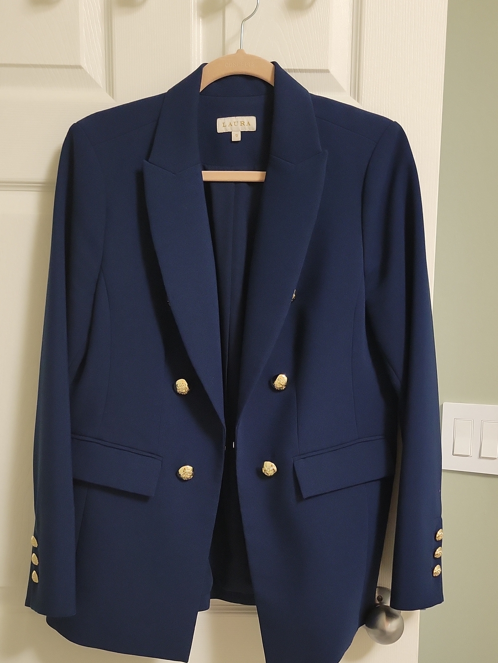 LAURA Navy Double-Breasted Blazer with Gold Buttons